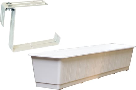 Kunststof plantenbak wit rechthoekig 80 cm met 2 verstelbare railing beugels
