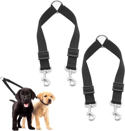2 stuks dubbele hondenriem splitter, verstelbare dubbele hondenriem, zwart, 51 cm