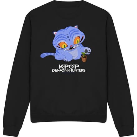 K-Pop Demon Hunters Unisex Volwassene Schattige Derpy Tiger Sweatshirt (Zwart)