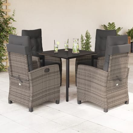 vidaXL - 5-delige - Tuinset - met - kussens - poly - rattan - grijs
