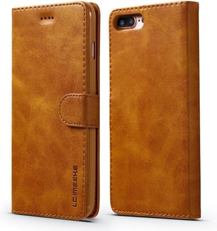 LC.IMEEKE Luxe Book Case - Geschikt voor iPhone 8 Plus / 7 Plus Hoesje - Bruin