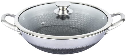 Cheffinger, Wok 36cm met honingraatcoating en krasbestendig deksel, Zilver