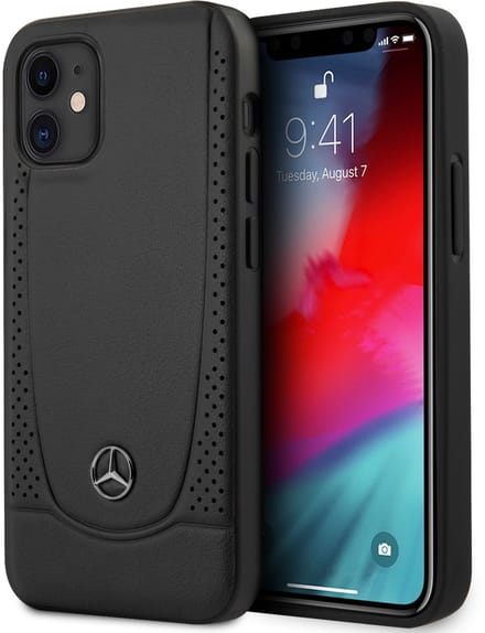 iPhone 12 Mini Backcase hoesje - Mercedes-Benz - Effen Zwart - Leer