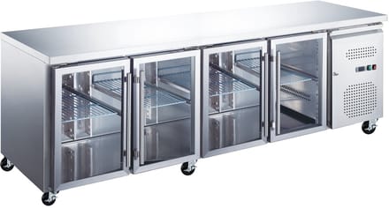 Koelwerkbank - 553 L - 223 cm - 4 Glazen Deuren