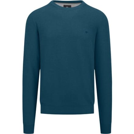 Fynch-Hatton Trui O-Neck Uni Color Fine Texture Dark Teal / male