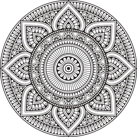 Vinyl | Vloerkleed vinyl rond | Mandala zwart/wit | 95 cm Rond