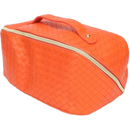 Make-up Reistas PU Leer Grote Capaciteit Geruit Multifunctioneel Waterdicht Cosmetische Tas Oranje red