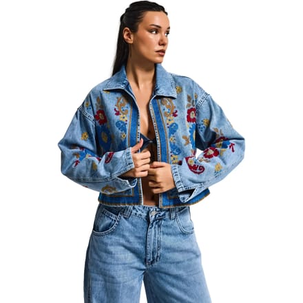 It's Basic - EMBROIDERY CROPPED DENIM JACKET
