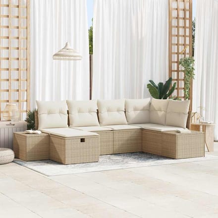 vidaXL - Tuinbank - Set - 6 - st - Beige - poly - rattan