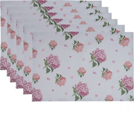 Clayre & Eef Placemats Set van 6 48x33 cm Blauw Roze Katoen Hortensia