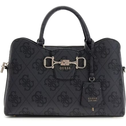 GUESS schoudertas handtas Janie Logo Girlfriend Satchel Coal Logo donkergrijs