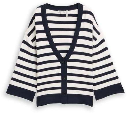Tom Tailor - Loose fit vest met streepjesmotief - Maat M - white sky blue knit stripe