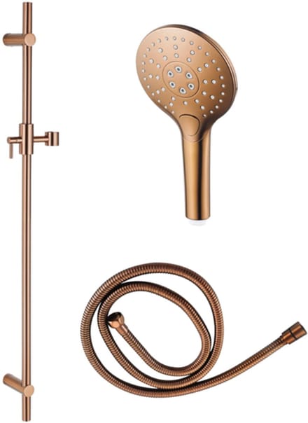 FugaFlow Eccelente Acces glijstangset met ronde handdouche, metalen doucheslang geborsteld koper