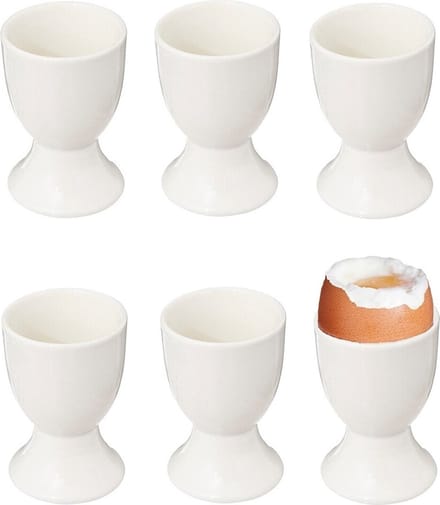 Bellatio Design Eierdopjes Blanche - set van 6x - keramiek - wit - 5x7 cm - voor ontbijt/brunch/pasen