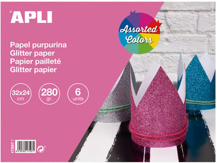 APLI Kids glitterpapier knutselpapier 32x24 cm 280 gr 6 vellen multicolor.