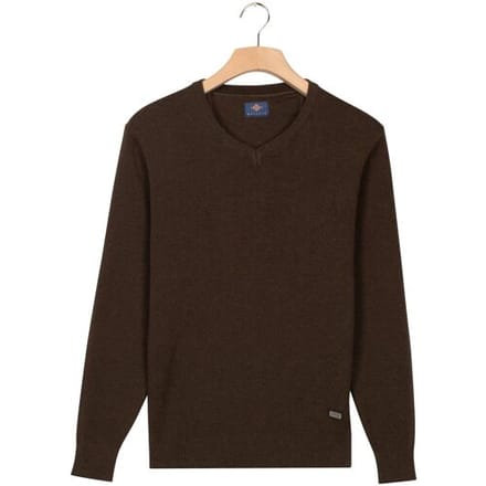 Baileys Trui V-Neck Cotton Allover Fine Texture Two-Tone Dark Brown / male