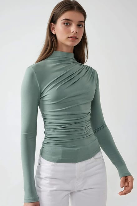 Hoge Col Drapeer Detail Blouse