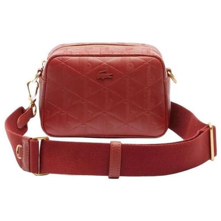LACOSTE Leren Schoudertas Maheki Crossover Bag Iberis Donkerrood