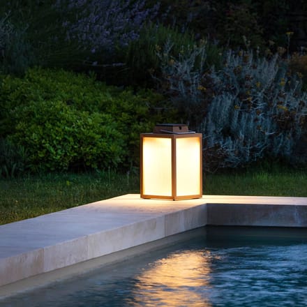Les Jardins Tradition teak LED lantaarn op zonne-energie Hoogte 40 cm