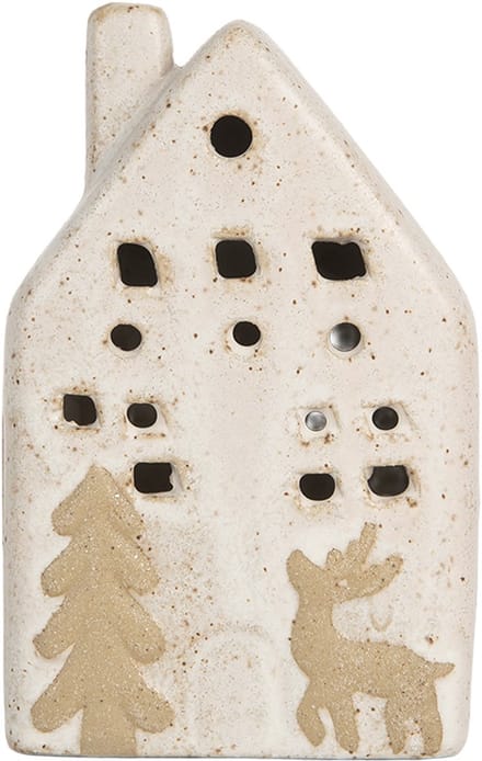 Clayre & Eef Decoratie Huis met LED 6x5x10 cm Beige Keramiek