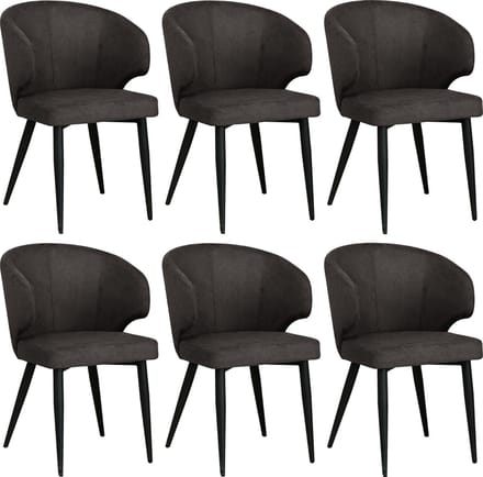 Colenis Sara Eetkamerstoelen Set van 6 – Grijs Linnen – Zwarte Poten