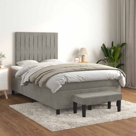 vidaXL - Boxspring - met - matras - fluweel - lichtgrijs - 120x190 - cm