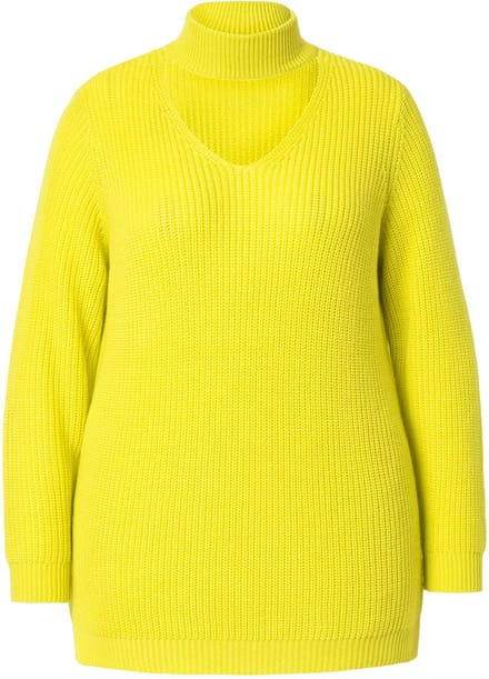 MIAMODA - Dames - Pullover regular fit V-hals met choker - Limoen - Maat 58+
