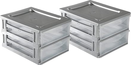 Hega Hogar Ladeblokje/bureau organizer 2x lade - grijs/transparant - L26 x B35 x H20 cm - kunststof