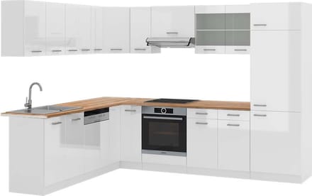 Vicco Hoekkeuken R-Line, Wit Hoogglans/Wit, 287 x 227 cm, WB Eik