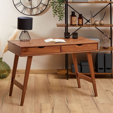 Bureau MILO met 2 lades van massief hout - kastanjebruin
