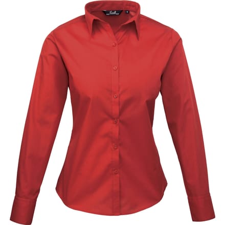 Premier Dames/Dames Popeline Blouse met Lange Mouwen (Rood)