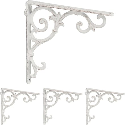 4x plankdrager antiek - schapdragers - planken dragers vintage - gietijzer - wit