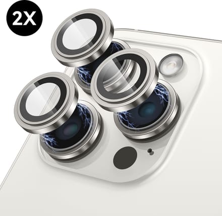 Camera Lens Screen Protector geschikt voor iPhone 15 Pro / iPhone 15 Pro Max Camera Lens Screenprotector - Wit Titanium - Screen protector - Camera Protector - 2 stuks