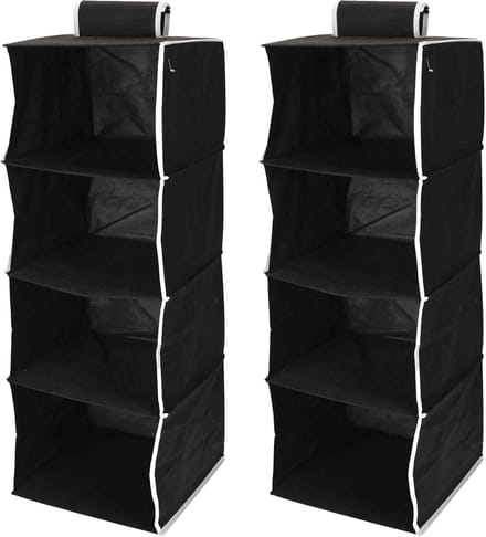 Storage solutions Organizer - 2x stuks - hangende kast organizer met vakken - opvouwbaar - zwart - 84 cm
