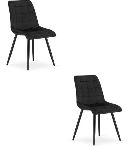 Set van 2 eetkamerstoelen SPLIT – Fluweel zwart – Zwarte metalen poten – Modern design