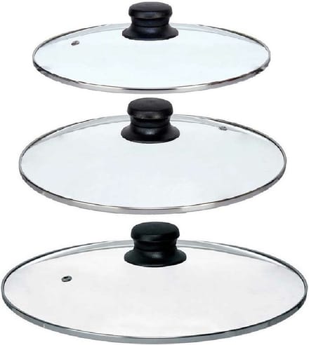 Kinvara Universele pannendeksel set - 3x stuks - Dia 28/26/24 cm - glas - stoomgaatje