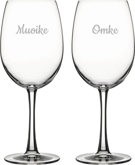 Gegraveerde Rode wijnglas 46cl Muoike & Omke