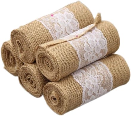 Burlap Stoel Sjerpen met Kant voor Bruiloften - 5 Stuks Jute Strik Versiering 240x15cm
