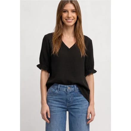 Blouse met korte mouwen, V-hals en ruches