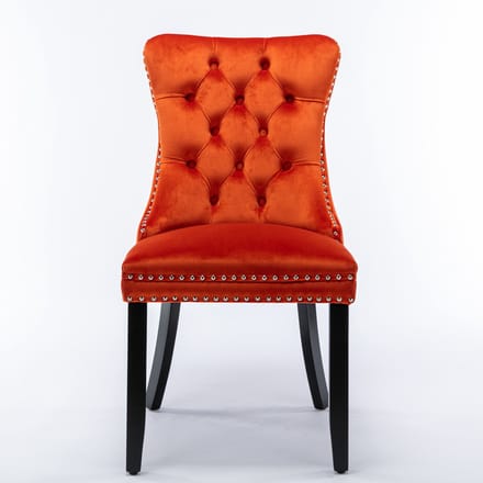 Oranje-Fluweel-Tweepersoons-Eetkamerstoel-Rubberhout-Frame-Woonkamer