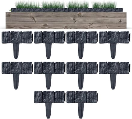 Tuinborder Imitatie Steen - Flexibele Randafwerking - Bloembedden Afscheiden - Modulair Ontwerp - 10 Stuks - Zwart