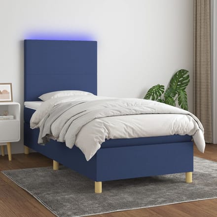 vidaXL - Boxspring - met - matras - en - LED - stof - blauw - 80x200 - cm