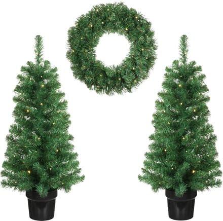 Black Box Trees Norton Kerstboom en Kerstkrans Set - 2 Kunstkerstbomen en 1 Krans met LED Verlichting - Groen