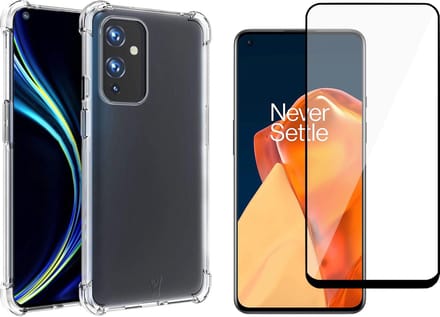 Hoesje geschikt voor OnePlus 9 - Transparant Shock Proof Case + Screen Protector Glas Full