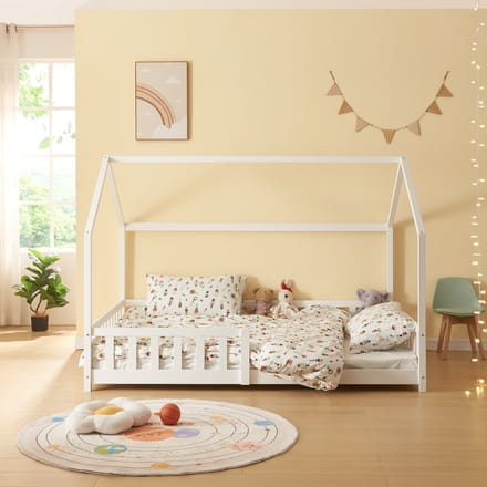 Kinderbed Hesel huisbed met uitvalbeveiliging 120x200 cm wit [en.casa]
