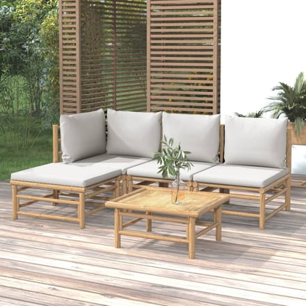 vidaXL - 5-delige - Loungeset - met - kussens - bamboe - lichtgrijs