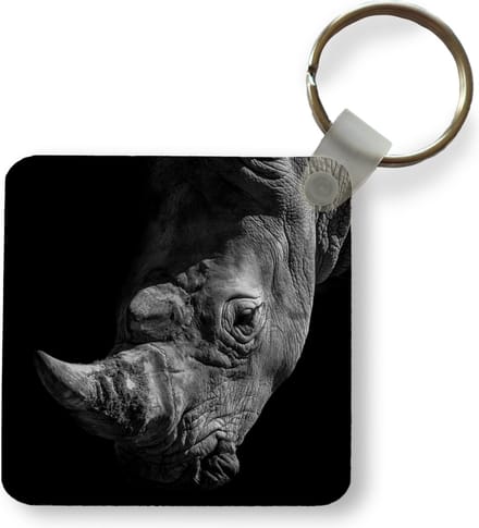 Sleutelhanger - Uitdeelcadeautjes - Neushoorn - Dier - Zwart - Wit - Plastic