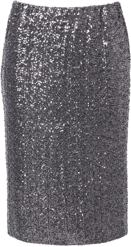 MIAMODA - Dames - Rok met pailletten smal elastische tailleband - Zilver - Maat 48