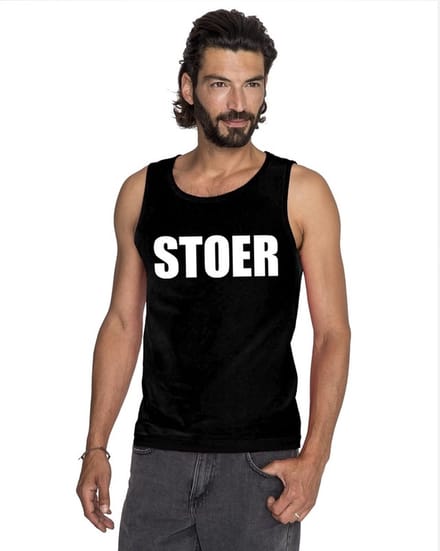 Stoer tekst singlet shirt/ tanktop zwart heren M