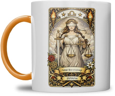 Sterrenbeeld mok - Weegschaal - Oranje - Tarot mok - Gepersonaliseerd met naam en datum